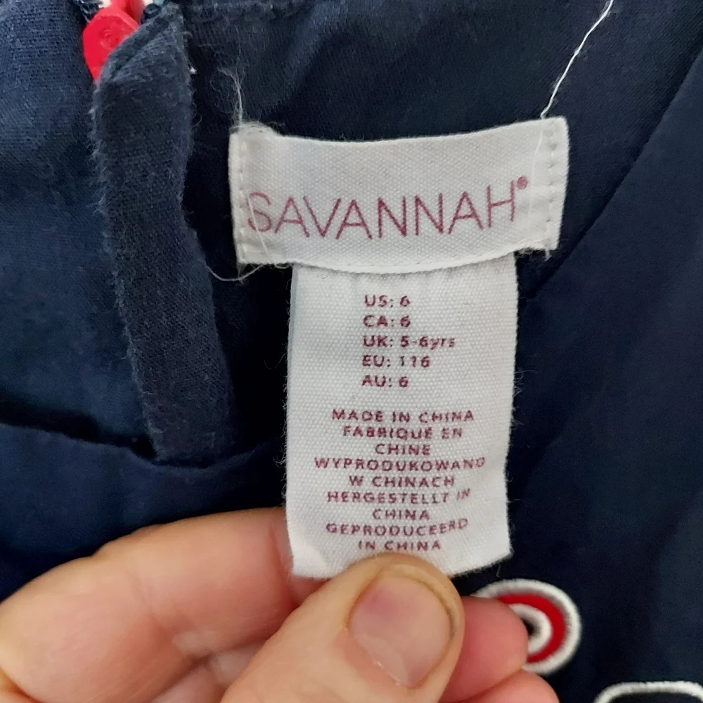 Savannah Navy Sailor Anchor Cotton sharkbite hem dress size 6 Nautical Coastal